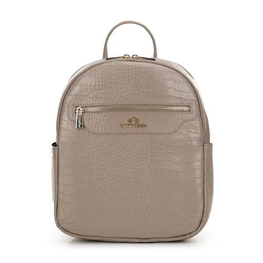 Dámsky batoh z kože s jašteričou textúrou, dvojkomorový, béžový 99-4E-024-9