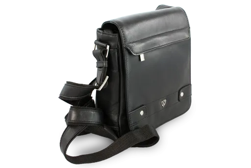 Malý čierny pánsky kožený crossbag s poklopom 215-1701-60