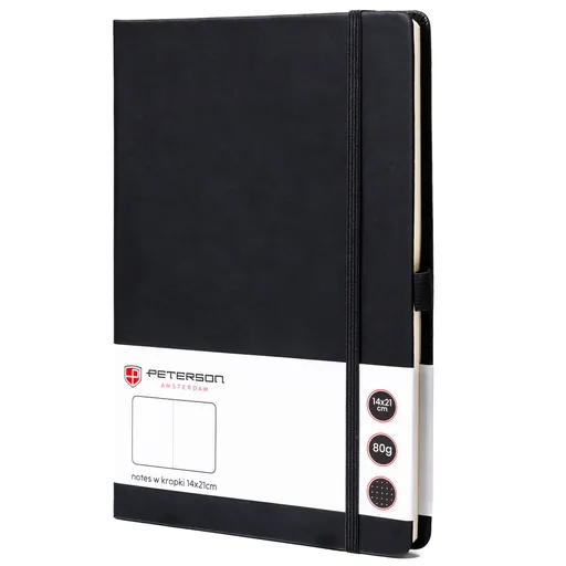 Čierny zápisník A5 s bodkovaným papierom a tvrdou väzbou