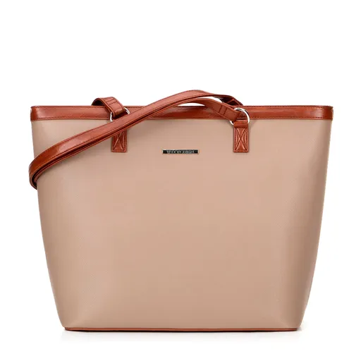 Dámska shopperka z ekokože béžovo-hnedá 100-4Y-006-9G