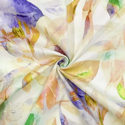 Bavlnená látka SATIN Hawaii yellow digital print