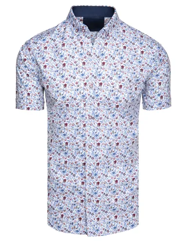 Pánska košeľa so vzorom slim s krátkym rukávom biela Dstreet KX1069