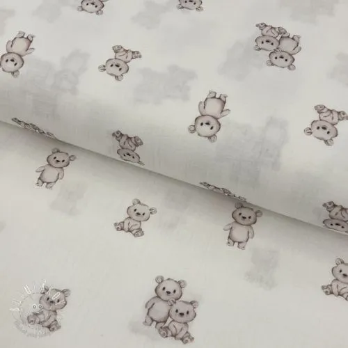 Dvojitá gázovina/mušelín Teddy white digital print ORGANIC