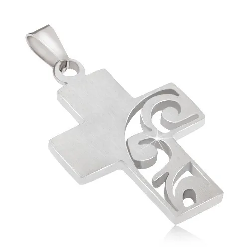 Prívesok z ocele 316L - kríž striebornej farby s vyrezávanou polovicou