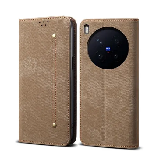 DENIM Peňaženkový kryt pre Vivo X300 Pro šedohnedý