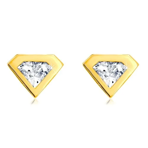 Náušnice zo zlata 585 - brúsený zirkón so zlatým lemom, motív diamantu