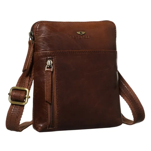 Pánska hnedá kožená crossbody taška s jednou komorou a zipsovým zapínaním