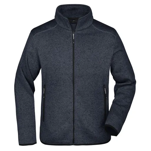 James & Nicholson (Daiber) Pánska bunda z pleteného fleecu JN762 - Tmavošedý melír / strieborná | 2XL