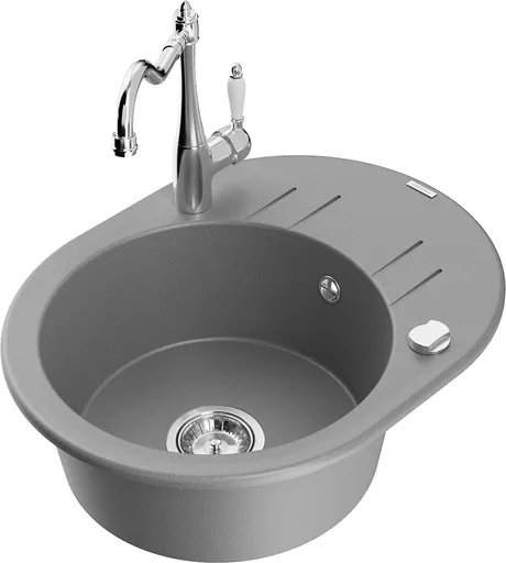 MEXEN/S MEXEN/S - Kevin granitový drez 1-miska s odkvapkávačom vrátane batérie Carla, šedá 6517-71-670700-00