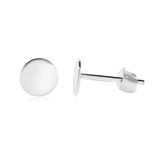 Strieborné 925 náušnice - lesklý plochý kruh, puzetové zapínanie