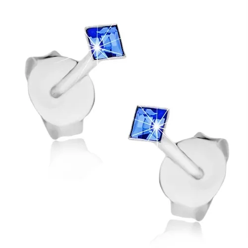 Strieborné 925 náušnice, modré krištáliky Swarovksi - štvorce, 2 mm