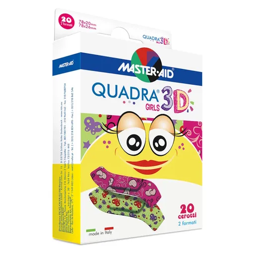 MASTER AID Quadra 3D Dievčatá detská farebná náplasť 20 kusov 2 veľkosti