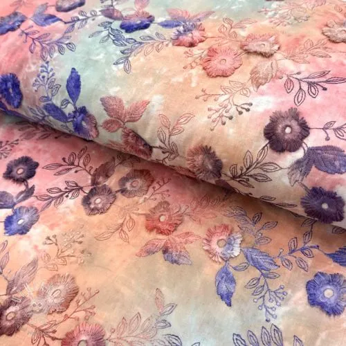 Bavlnená látka TIE DYE EMBROIDERY Poppy design R