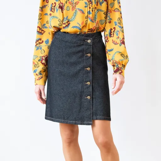 Džínsová rozšírená sukňa na gombíky