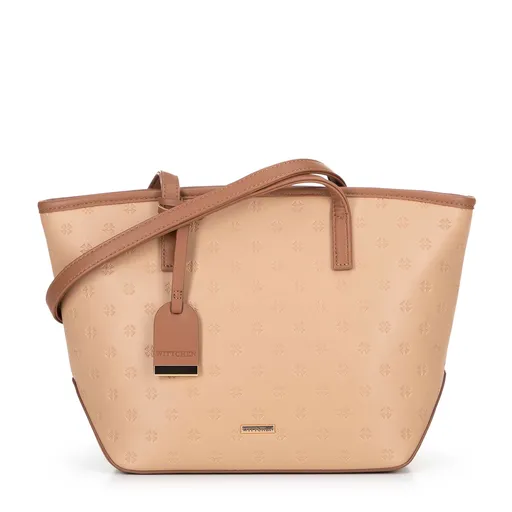 Dámska nákupná kabelka z imitácie kože, stredne béžová 100-4Y-218-9