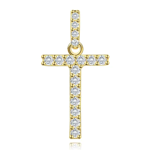 Prívesok z 9K žltého zlata v tvare písmena T so zirkónmi