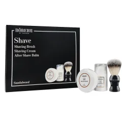 Noberu Sandalwood štetka na holenie + krém na holenie 75 ml + balzam po holení 50 ml sada na holenie