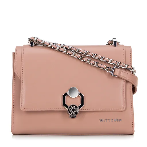 Dámska crossbody kabelka z kože s ozdobnou prackou ružová 99-4E-628-P