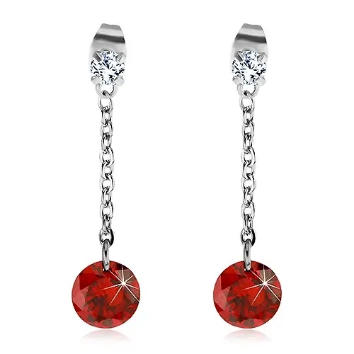 Náušnice z ocele 316L s veľkým červeným zirkónom na retiazke