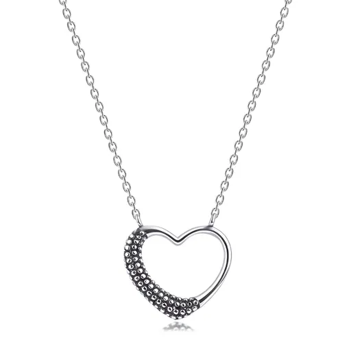 Náhrdelník z 925 striebra - srdce, štruktúrovaná časť ramena s patinou