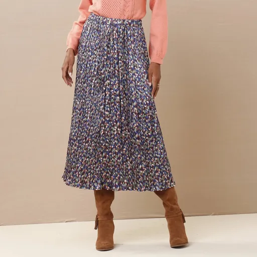 Plisovaná saténová midi sukňa s potlačou