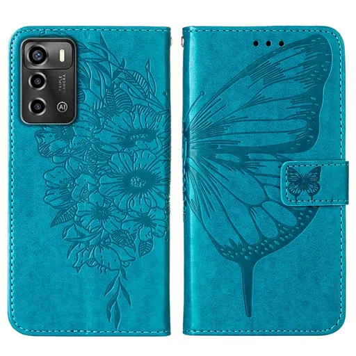 ART BUTTERFLY Peňaženkový kryt ZTE Blade A72 (nevhodné pre verziu A7040) modrý
