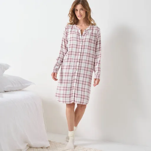 Nočná košeľa s kockovanou potlačou a gombíkmi