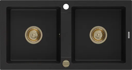 MEXEN/S MEXEN/S - Mario granitový drez 2-bowly 820 x 436 mm, čierny, zlatý sifón 6504822000-77-G