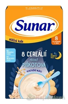 SUNAR mliečna KAŠA 8 CEREÁLIÍ Na dobrú noc piškótová 8m+ 210 g