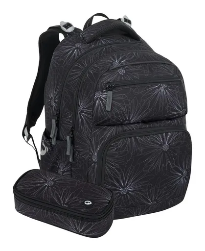Školský set Bagmaster ZIPSTER 25 A Set Black with white flowers