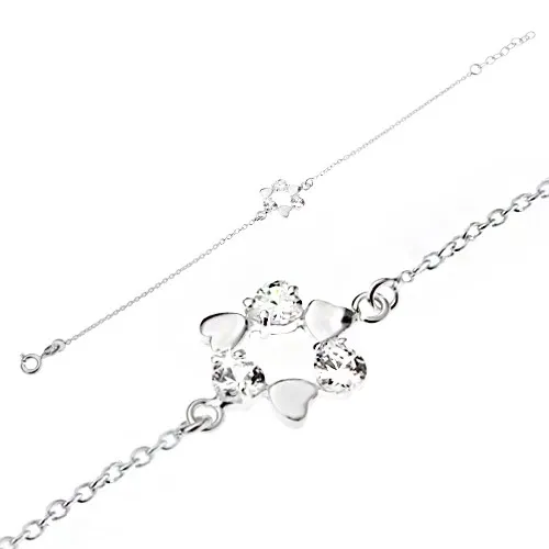 Retiazka na ruku zo striebra 925, kruh zo súmerných sŕdc, číre zirkóny