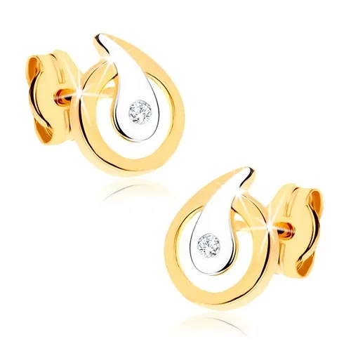 Zlaté 9K náušnice kvapka s čírym zirkónom v dvojfarebnom prevedení