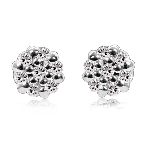 Diamantové náušnice z bieleho 9K zlata - krúžok s drobnými briliantmi, puzetky