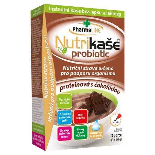 PHARMALINE Nutrikaša probiotic proteinová s čokoládou 3 x 60 g