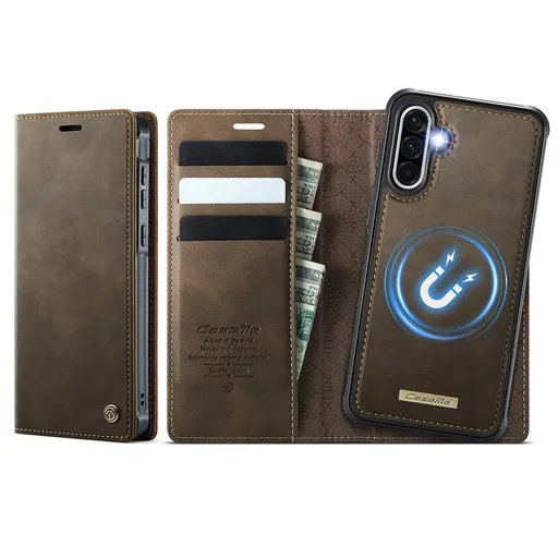 CASEME C49 Peňaženkový kryt 2v1 pre Samsung Galaxy A56 hnedý