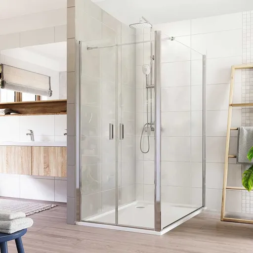 Mereo Sprchovací kút, Lima, obdĺžnik, dvojkrídlový, lietací, 90x100 cm, chróm ALU, sklo Číre CK87573K