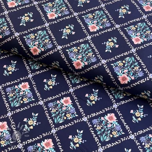 Bavlnená látka Flowers Tara navy design A digital print