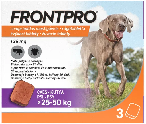 FRONTPRO XL 136mg žuvacie tablety pre psy proti kliešťom a blchám >25–50 kg, 3tbl