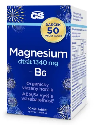 GS Magnesium citrát 1340mg + B6 Darček 50+50 navyše (100tbl)