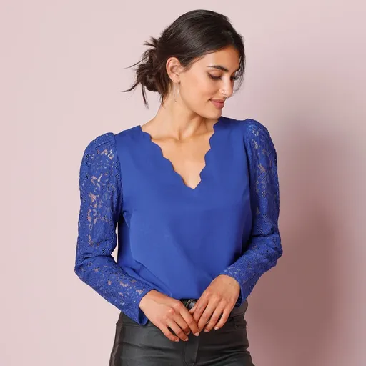 Blúzka s čipkovanými rukávmi a stuhou na chrbte