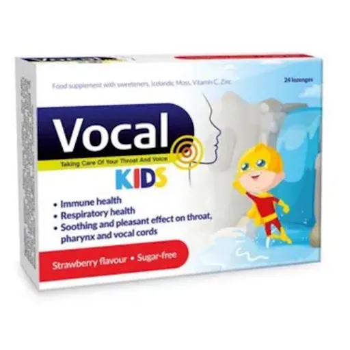 VOCAL Kids pastilky s jahodovou príchuťou bez cukru 24 kusov