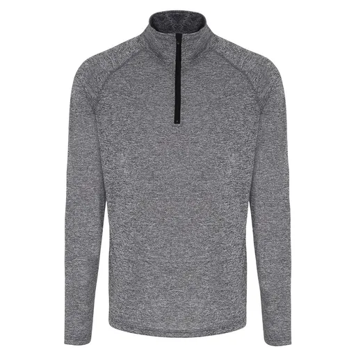 TriDri® Pánske tričko s dlhým rukávom a 1/4 zipsom - Čierny melír / čierna | 2XL