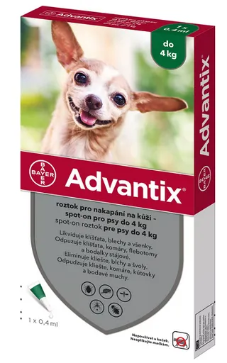 Advantix spot-on 0,4ml pipeta proti kliešťom a blchám pre psy do 4kg
