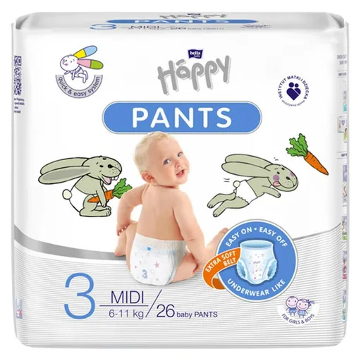 BELLA HAPPY Baby pants nohavičkové plienky Midi 6 - 11 kg 26 kusov