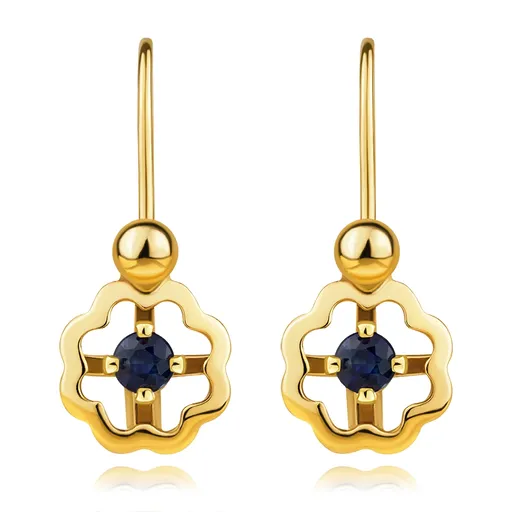 Náušničky z 9K žltého zlata - kvet s prírodným zafírom, detská brizúra