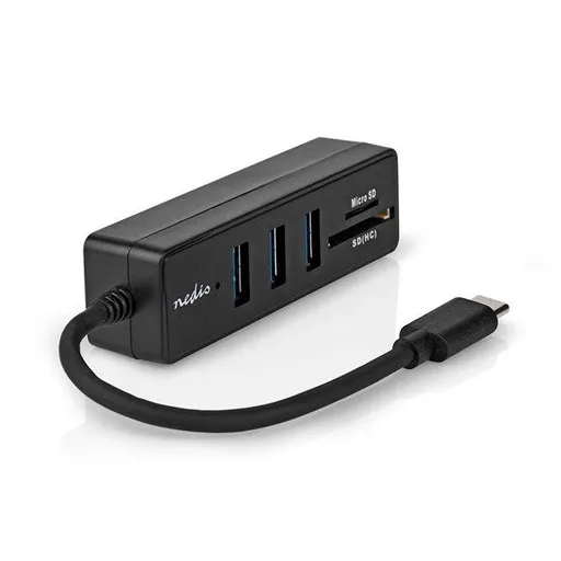 Nedis CCGB64780BK01 - USB hub| 1x USB-C™ | 1x USB A / 1x USB-C™ | 4 Porty port(s) | USB 2.0 | Napájanie z USB | SD & Micr