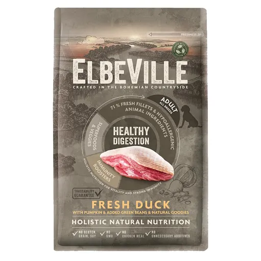 ELBEVILLE Healthy Digestion Fresh Duck granule pre psov 1 kus, Hmotnosť balenia (g): 11,4 kg