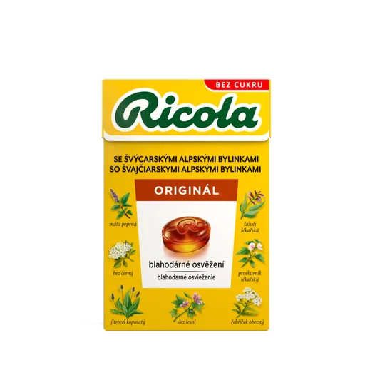 RICOLA Bylinné cukríky bez cukru, originálna bylinná zmes 40 g