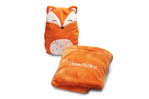 Plyšový vankúšik 2v1 Líška !! Zadajte text pre výšivku do poznámky k objednávke (max. 12 písmen)