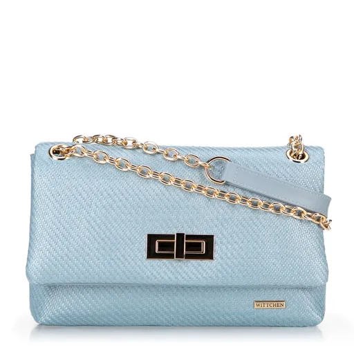 Dámska crossbody z pleteniny s retiazkou modrá